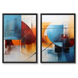 ARTZE Abstract Colourful Watercolour Shapes Set of 2 Art Prints in Black Frames in Bright Blue - Size: A4 - thumbnail 2