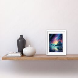 Artery8 Wall Art Print Purple Aurora Borealis Dawn in Antarctica Oil Painting Blue Green Enchanting Arctic Ice Fantasy Landscape Artwork Framed 9X7 - thumbnail 2