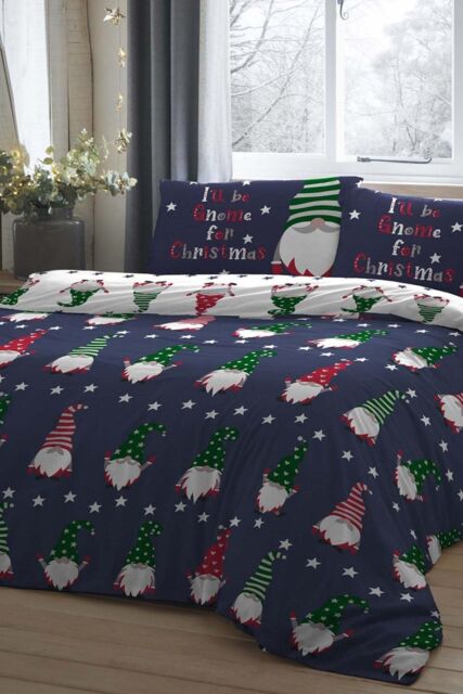 Fusion 'Gnome For Christmas' 100% Brushed Cotton Duvet Cover Set in Navy - Size: Double - image 1
