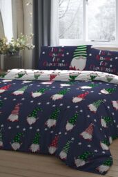 Fusion 'Gnome For Christmas' 100% Brushed Cotton Duvet Cover Set in Navy - Size: Double - thumbnail 1