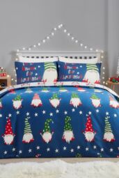 Fusion 'Gnome For Christmas' 100% Brushed Cotton Duvet Cover Set in Navy - Size: Double - thumbnail 2