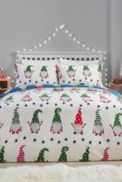 Fusion 'Gnome For Christmas' 100% Brushed Cotton Duvet Cover Set in Navy - Size: Double - thumbnail 4