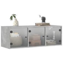 Berkfield Home Wall Cabinet with Glass Doors Concrete Grey 102x37x35 cm - Size: 102 x 37 x 35 cm - thumbnail 4