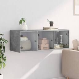 Berkfield Home Wall Cabinet with Glass Doors Concrete Grey 102x37x35 cm - Size: 102 x 37 x 35 cm - thumbnail 1