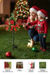 Living and Home 2Pcs Pre-Lit Artificial Christmas Tree Urn Filler with Flower & Bow - thumbnail 3