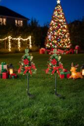 Living and Home 2Pcs Pre-Lit Artificial Christmas Tree Urn Filler with Flower & Bow - thumbnail 2