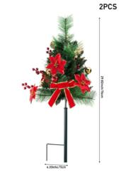 Living and Home 2Pcs Pre-Lit Artificial Christmas Tree Urn Filler with Flower & Bow - thumbnail 5