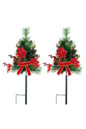 Living and Home 2Pcs Pre-Lit Artificial Christmas Tree Urn Filler with Flower & Bow - thumbnail 4