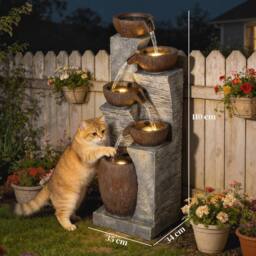 OUTSUNNY Outdoor Fountain, Resin Freestanding Garden Fountain in Grey - thumbnail 3