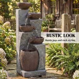 OUTSUNNY Outdoor Fountain, Resin Freestanding Garden Fountain in Grey - thumbnail 4