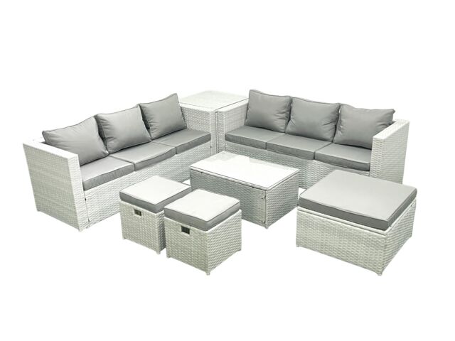 Fimous Garden Outdoor PE Rattan Furniture Set 9 Seater Rattan Garden Sofa Set with 3 Footstools Side Table Light Grey Mixed - image 1