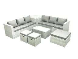 Fimous Garden Outdoor PE Rattan Furniture Set 9 Seater Rattan Garden Sofa Set with 3 Footstools Side Table Light Grey Mixed - thumbnail 2