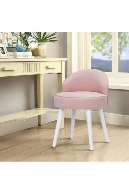 Living and Home Modern Velvet Dressing Table Stool with Solid Wood Legs in Pink - image 1