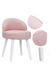 Living and Home Modern Velvet Dressing Table Stool with Solid Wood Legs in Pink - thumbnail 3
