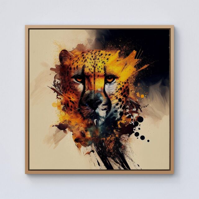 Warren Reed - Designer Cheetah Face Splashart Framed Canvas in Light Brown - Size: w40 inch x h40 inch - image 1