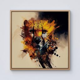 Warren Reed - Designer Cheetah Face Splashart Framed Canvas in Light Brown - Size: w40 inch x h40 inch - thumbnail 1