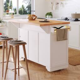 Rolipo Mobile Kitchen Island Cart with Drop-Leaf Table & Smart LED in White - thumbnail 6