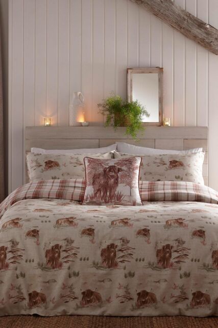 Dreams & Drapes 'Hanson Highland Cow' Brushed Cotton Duvet Cover Set in Terracotta - Size: Double - image 1