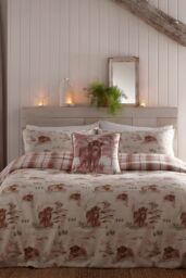 Dreams & Drapes 'Hanson Highland Cow' Brushed Cotton Duvet Cover Set in Terracotta - Size: Double - thumbnail 1