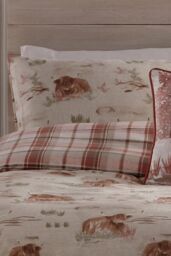 Dreams & Drapes 'Hanson Highland Cow' Brushed Cotton Duvet Cover Set in Terracotta - Size: Double - thumbnail 2