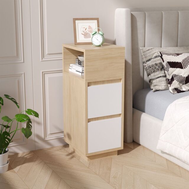 Living and Home Minimalist Bedside Table with Drawers in Natural - image 1