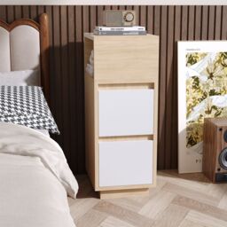 Living and Home Minimalist Bedside Table with Drawers in Natural - thumbnail 2