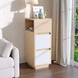 Living and Home Minimalist Bedside Table with Drawers in Natural - thumbnail 3