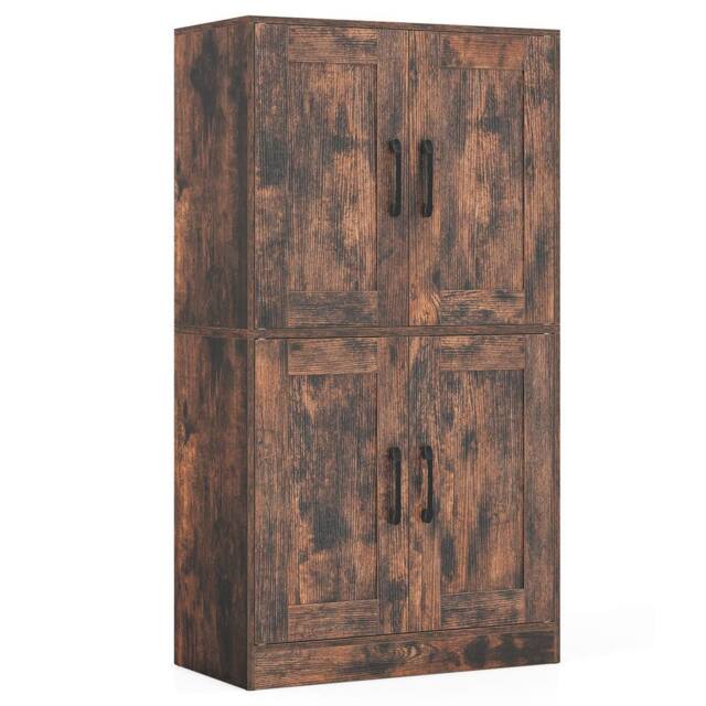 Costway Kitchen Pantry Cabinet Floor Storage Cabinet w/ Adjustable Shelves in Brown - image 1