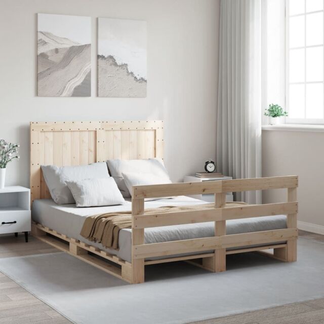 Berkfield Home Bed Frame without Mattress with Headboard 140x200 cm Solid Wood in Brown - image 1