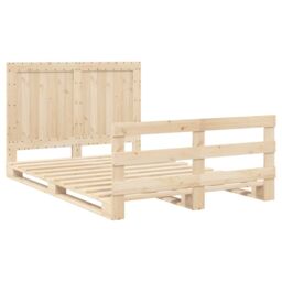 Berkfield Home Bed Frame without Mattress with Headboard 140x200 cm Solid Wood in Brown - thumbnail 3
