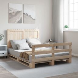 Berkfield Home Bed Frame without Mattress with Headboard 140x200 cm Solid Wood in Brown - thumbnail 1