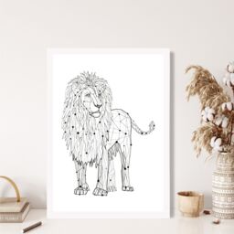 ARTZE Line Art Lion Geometric Animal Framed Print SIZE: A2 with White Frame in Black - Size: A4 - thumbnail 2