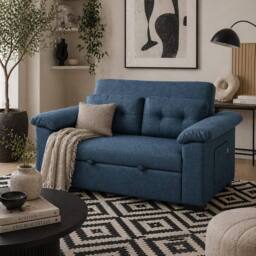 Wyld Haus Nomo Cori Blue 2 Seater Fabric Click Clack Sofa Bed Side Pockets