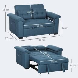 Wyld Haus Nomo Cori Blue 2 Seater Fabric Click Clack Sofa Bed Side Pockets - thumbnail 3