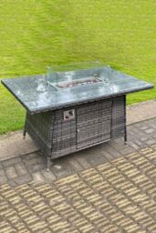 Fimous PE Rattan Gas Fire Pit Dining Rectangular Oblong Table Gas Heater Burner in Dark Grey - thumbnail 3