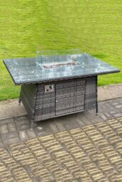 Fimous PE Rattan Gas Fire Pit Dining Rectangular Oblong Table Gas Heater Burner in Dark Grey - thumbnail 1