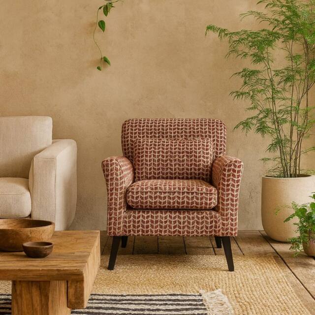 Wyld Haus Olinda Terracotta Patterned Fabric Armchair Mid Century Accent Chair in Red - image 1