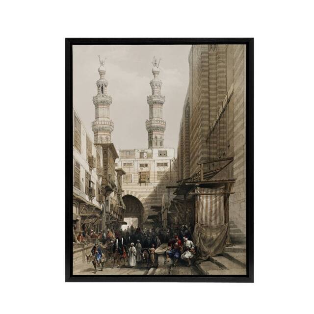 "Artery8 Metwally Minarets & Grand Entrance Roberts Black Framed Canvas Art in Brown - Size: W24"" x H32""" - image 1