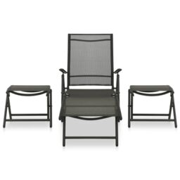 Berkfield Home 3 Piece Garden Lounge Set Textilene & Aluminium Black - thumbnail 2