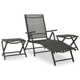 Berkfield Home 3 Piece Garden Lounge Set Textilene & Aluminium Black - thumbnail 1
