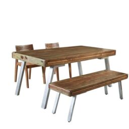 Indian Hub Aspen Medium Dining Table - Metal/Wood - L90 x W150 x H76 cm in Brown - thumbnail 2