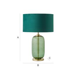 ValueLights Leigh Green Velvet Drum Shade with Forest Green Glass & Gold Trim Table Lamp in Bottle Green - thumbnail 7
