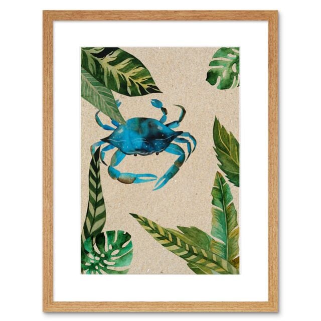 "Artery8 Wall Art Print Crab with Leaves Framed in Beige - Size: W7"" x H9""" - image 1