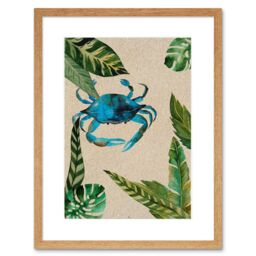 "Artery8 Wall Art Print Crab with Leaves Framed in Beige - Size: W7"" x H9""" - thumbnail 1