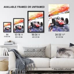 "Artery8 Motor Speedway Race Retro Sport Car Watercolour Wall Art Print in Red - Size: W24"" x H32""" - thumbnail 3