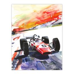 "Artery8 Motor Speedway Race Retro Sport Car Watercolour Wall Art Print in Red - Size: W24"" x H32""" - thumbnail 1
