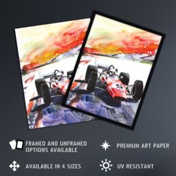"Artery8 Motor Speedway Race Retro Sport Car Watercolour Wall Art Print in Red - Size: W24"" x H32""" - thumbnail 2