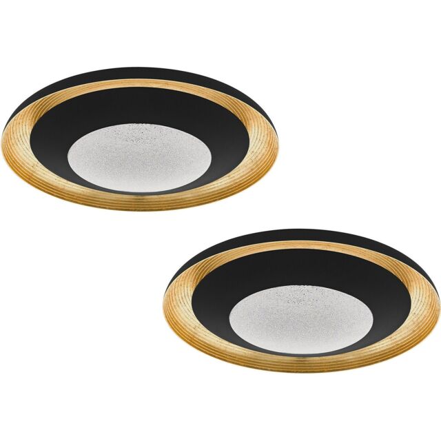 Loops 2 PACK Wall Flush Ceiling Light Black Gold Transparent Plastic & Granille LED - image 1