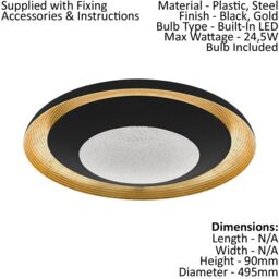 Loops 2 PACK Wall Flush Ceiling Light Black Gold Transparent Plastic & Granille LED - thumbnail 2
