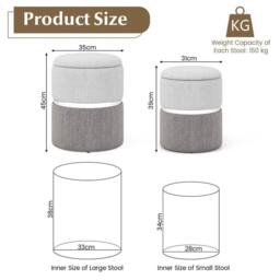 KORVIXA 2-Pack Linen Fabric Storage Ottoman Upholstered in Grey - Size: 100 cm - thumbnail 2